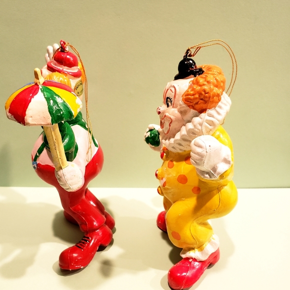 Vintage Blow Mold Circus Clown Christmas Ornaments Hong Kong (2) 5" Cake Topper. - Picture 2 of 8